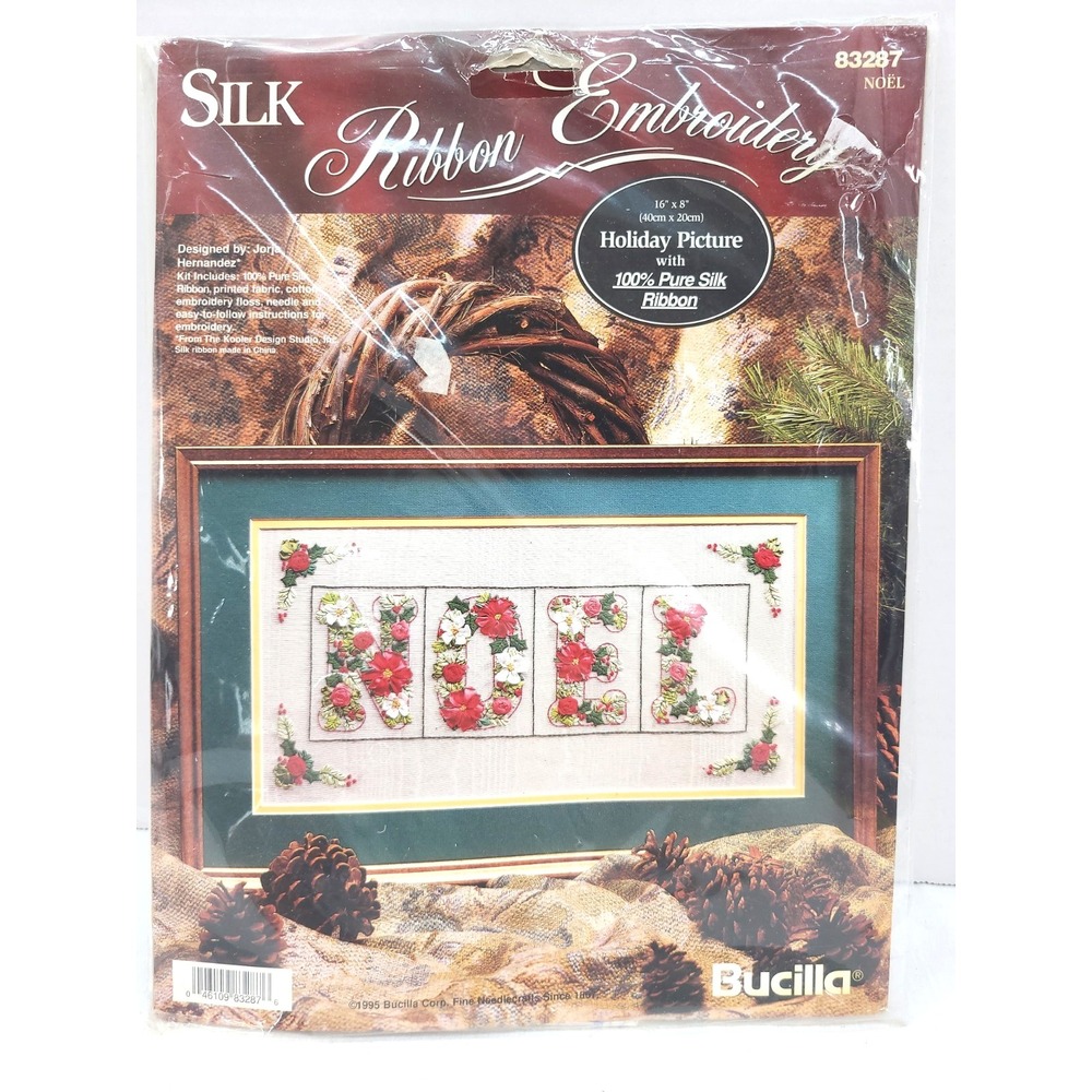 1995 Bucilla Silk Ribbon Embroidery Kit  #83287 NOEL Holiday Christmas Sealed